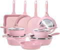 JEETEE Pink Pots and Pans Set Nonstick 23pcs Healthy Kitchen Cookware Sets Induction Cooking Set Pink Frying Pans Saucepans Sauté &amp Griddle &amp Crepe Pan (PFOA Free)
