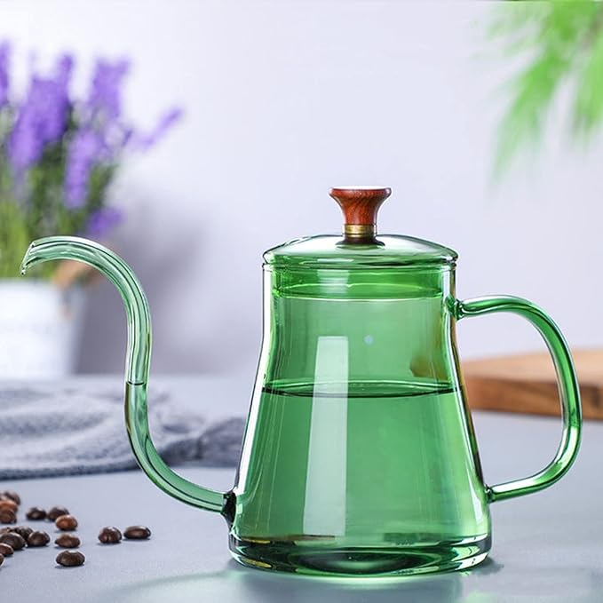 Coffee Maker Coffee Kettle Long Mouth Coffee Pot Gooseneck Thin Mouth Kettle Brewers Handmade Coffee Machine Glass Drip Kettle (35 0 ml / 600 ml) Coffee Presses (Color : Green 600 ml)