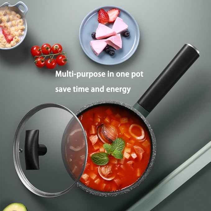 Aluminium Non-Stick Cookware - 3 Piece Saucepan Setwith Glass Cover Keep Cool HandleCan Be Used for A Variety of Gas Including Induction Cooker Easy to Clean
