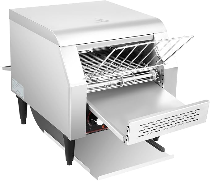 300Pcs/H Commercial Conveyor Toaster 2200W Stainless Steel Heavy-Duty Industrial Toasters with Double Chutes 1-7 Levels Adjustable Speed Countertop Electric Restaurant Equipment 3 Heating Mode