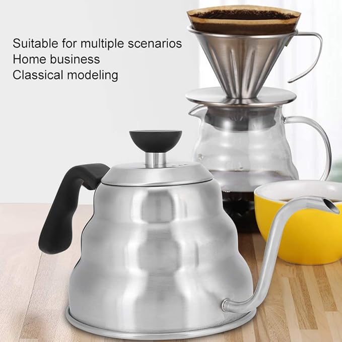 Stainless Steel Coffee Kettle Gooseneck Pot Pour Over Coffee Maker Precise Water Control Durable Scratch For Home Bar Shop 304 Stainless Steel 1200ml 1000ml (1200ml)
