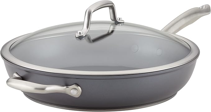 Anolon Accolade Forged Hard Anodized Cookware Pots and Pans Set 12 Piece - Moonstone Gray &amp Accolade Forged Hard Anodized Deep Frying Pan/Skillet with Helper Handle and Lid12 Inch - Moonstone Gr
