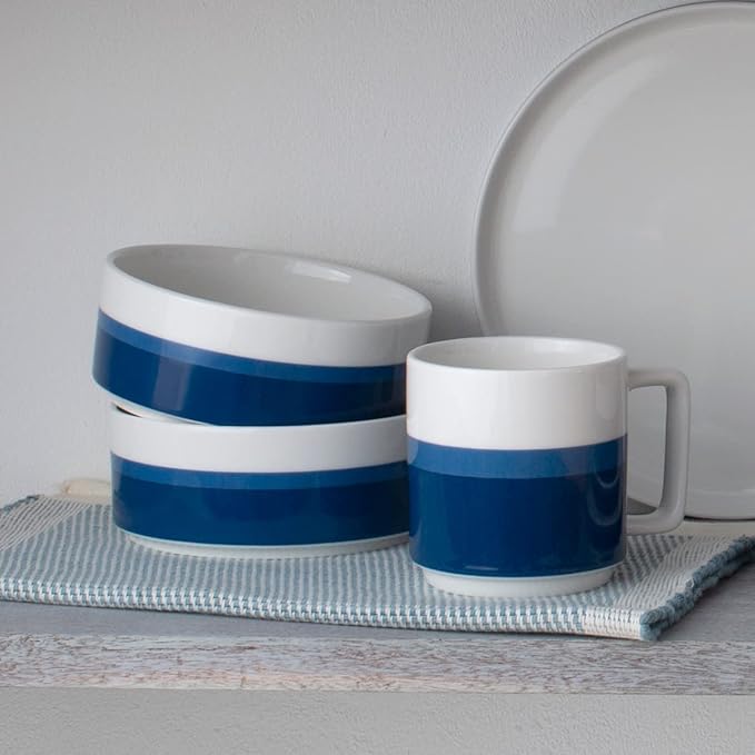 Noritake ColorStax Stripe Blue 16-Piece Dinnerware Set Service for 4