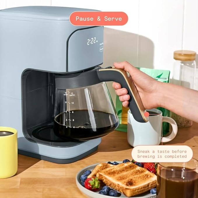 Programmable 12-Cup Coffee Maker with Touch Controls Auto Brew Timer Reusable Filter Large Glass Carafe Premium Countertop Coffee Machine (Blue)