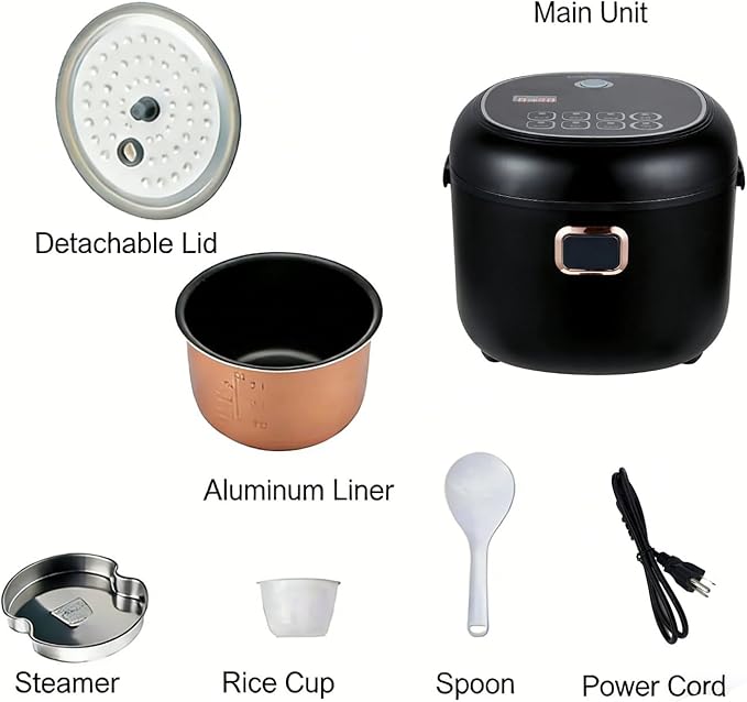2.0L Mini Rice Cooker Portable 110V Multicooker Home Use Non-Stick Rice Maker Manufacturer Black