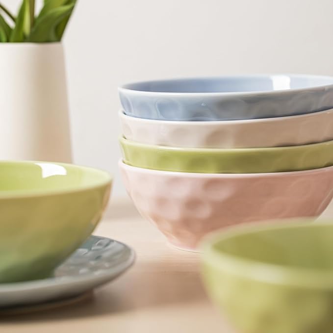HOMBENE Plates and Bowls Sets Dinnerware Set 12 Piece Service Porcelain Dinnerware for 4 for Dessert Salad and Pasta Mint Glow Green Dishes