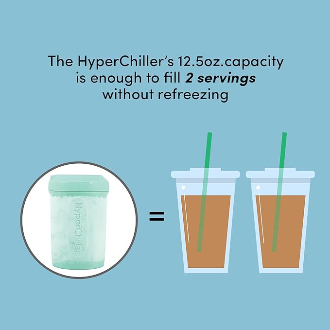 HyperChiller HC2M Patented Iced Coffee/Beverage Cooler NEW IMPROVEDSTRONGER AND MORE DURABLE! Ready in One Minute Reusable for Iced Tea Wine Spirits Alcohol Juice 12.5 Oz Mint Blue
