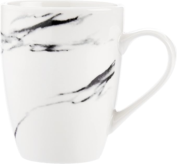 American Atelier Marble Black Coup Casual Round Porcelain Dinnerware Set-16 Piece Party Collection w/ 4 Dinner Salad Plates 4 Bowls &amp 4 Mugs 10.5 White