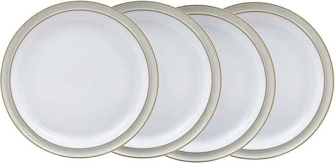 Denby - Linen Cream White Dinner Set for 4-12 Piece Ceramic Stoneware Tableware Plate &amp Bowl Set - Dishwasher Microwave Safe Crockery - Includes 4 x Dinner Plates Small Plates Cereal Bowls