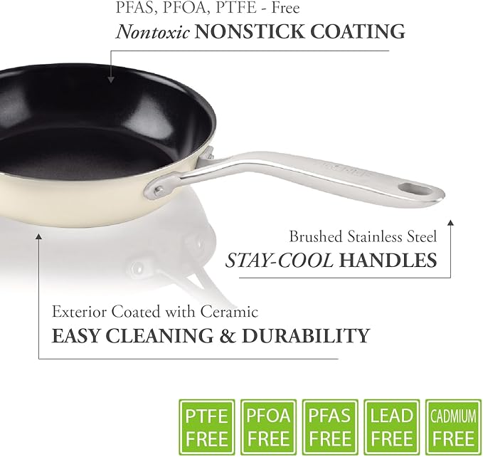 TeChef Collection 8 Ceramic Nonstick Frying Pan Skillet Nontoxic - Free of PFAS PFOA PTFE Made in Korea (8-in)