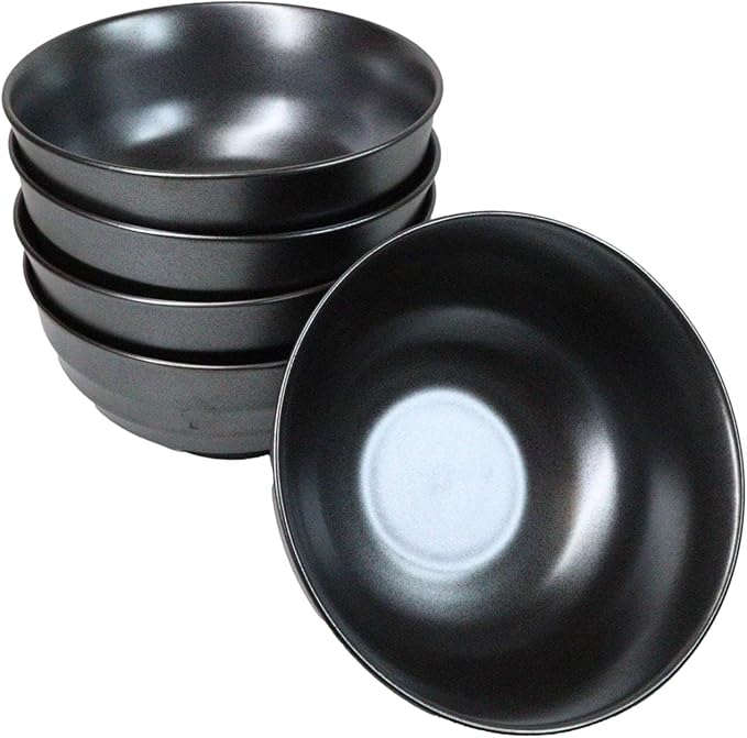 Ebros Gift Iron Black Clay Underglaze Technique Tetsu Kesho Porcelain Dinnerware Kitchen Set Asian Japanese Restaurant Supply (Pack Of 5 Medium Soup Salad Rice Bowls 24oz)
