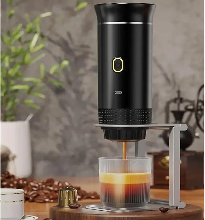 Wireless Electric Portable Espresso Coffee Machine For Car &amp Home Camping Coffee Maker 3-in-1 Capsule Powder Travel Coffee Maker(Dark Wood Grain)