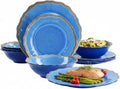 12-Piece Melamine Dinnerware Sets Lightweight &amp Durable Wave-Edge Design Blue Glossy Crackle Finish Dishwasher Safe Ideal for Outdoor Gatherings &amp Daily Use