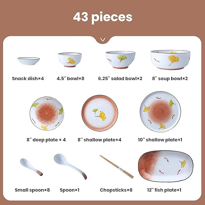 Dinnerware Sets - Luxury Gift Dishes Service Set Ceramics Dinner Sets 43 Pieces Glaze Porcelain Dinnerware Set | Cereal Bowl and Steak Plate Set for Wedding Housewarming Gift
