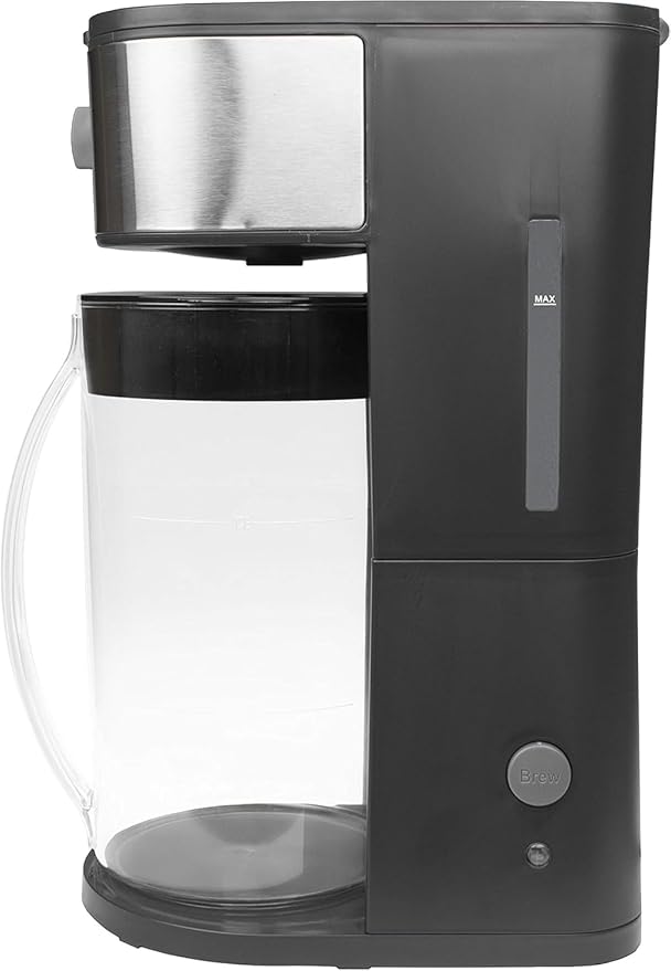 Iced Tea and Coffee Maker with 64oz Pitcher – Automatic Brewer with Strength Selector Reusable Filter and Auto Shut Off (Black)