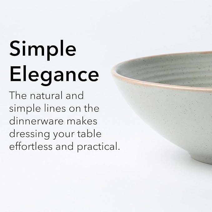 RINGAR Round Stoneware 16pc Dinnerware Set of 4 Dinner Plates Side Plates Cereal Bowls Mugs - Speckle Matte White (406646)