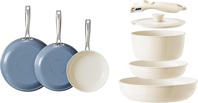 Redchef Ceramic Pots and Pans Set Non Stick Nonstick Kitchen Cookware Sets Non Toxic Pots and Pans Set Non Stick PFAS PFOA &amp PTFE Free Nonstick Frying Pans Set Ceramic Pan Skillet RV Cookwar