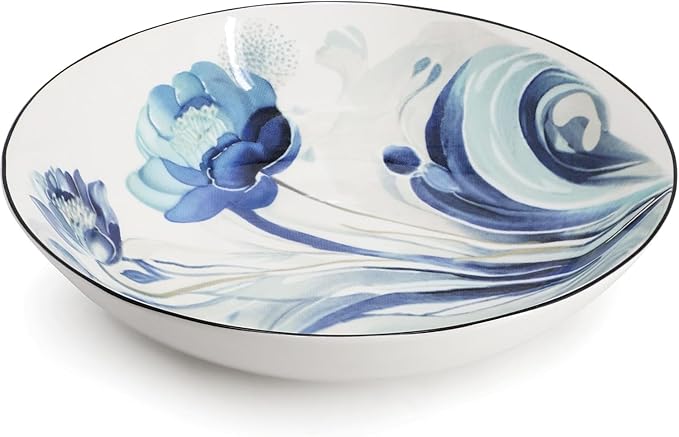 16‑Piece Porcelain Dinnerware Set with Floral Design – Round Plates Bowls and Mugs Microwave &amp Dishwasher Safe Tableware for 4 (Blue)