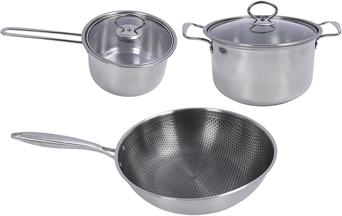 Stainless Steel Cookware Set Multifunction Easy to Clean Antistick Frying Pan Stock Pot Sauce Pan with Lids for Home Kitchen