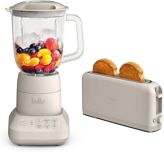 BELLA 10 speed Flip &amp Store Countertop Blender + 2 Slice Slim toaster Fits-anywhere™ Kitchenware Smart Toaster w 6 Shades Control &amp Smoothie Blender w 48oz Capacity Pitcher Oatmilk