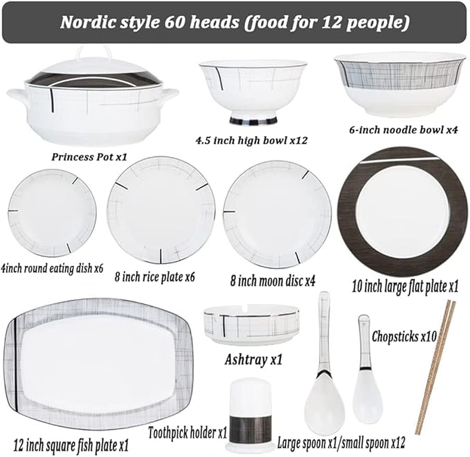 60 Piece Porcelain Dinnerware Set For 10 People Northern European Style Plate And Bowl Collection Plate Set