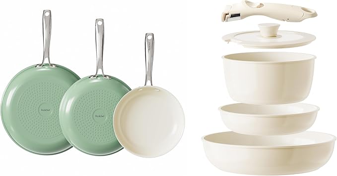 Redchef Ceramic Pots and Pans Set Non Stick Nonstick Kitchen Cookware Sets Non Toxic Pots and Pans Set Non Stick PFAS PFOA &amp PTFE Free Nonstick Frying Pans Set Ceramic Pan Skillet RV Cookwar