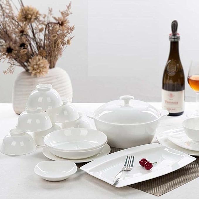 56 Heads jingdezhen Ceramics Dinnerware Sets Tableware Bone China Dishes Set Pot Rice Bowl Salad Noodles Bowl Dish Bowl-Round Plate 56pcs (Square Plate 56pcs)