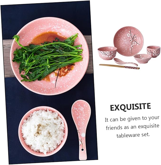SMASOLO Japanese Ceramic Dinnerware Set 12-Piece Cutlery Kit Elegant Tableware Pink Handles Dishwasher Safe Suitable for Home Dining