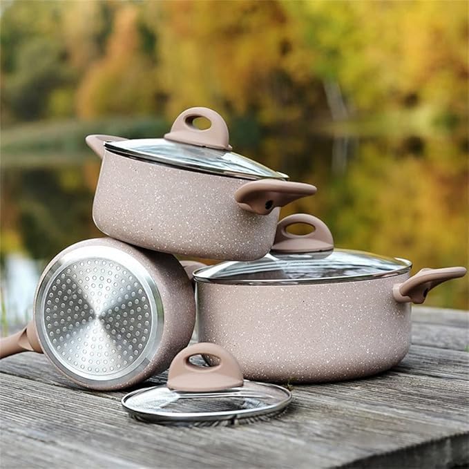 Solid 6 Piece Pan Gray Set Nonstick Nonstick Aluminum Ceramic Cookware Set Kitchen ToolsA-See Description