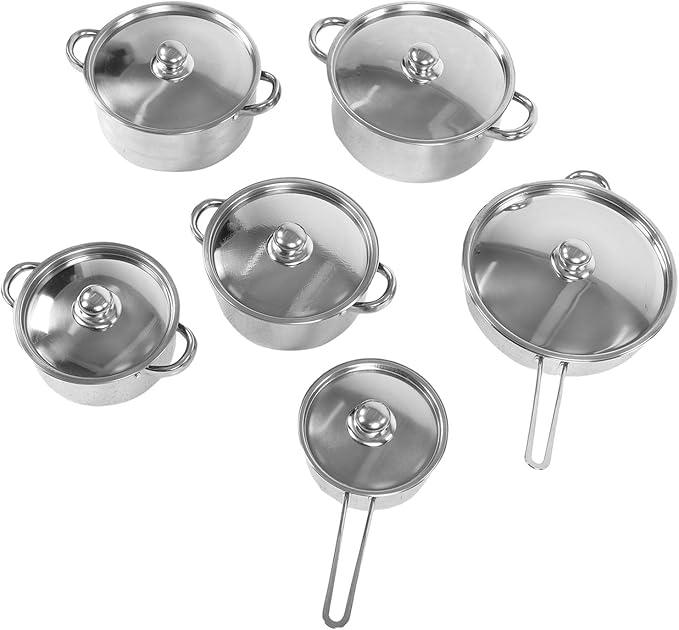 Generic 6Pcs Stainless Steel Cookware Set Cooking Skillet Sauce Pot Set Kitchen Induction Stockpot Includes Frying Pan Saucepan for Home Cooking