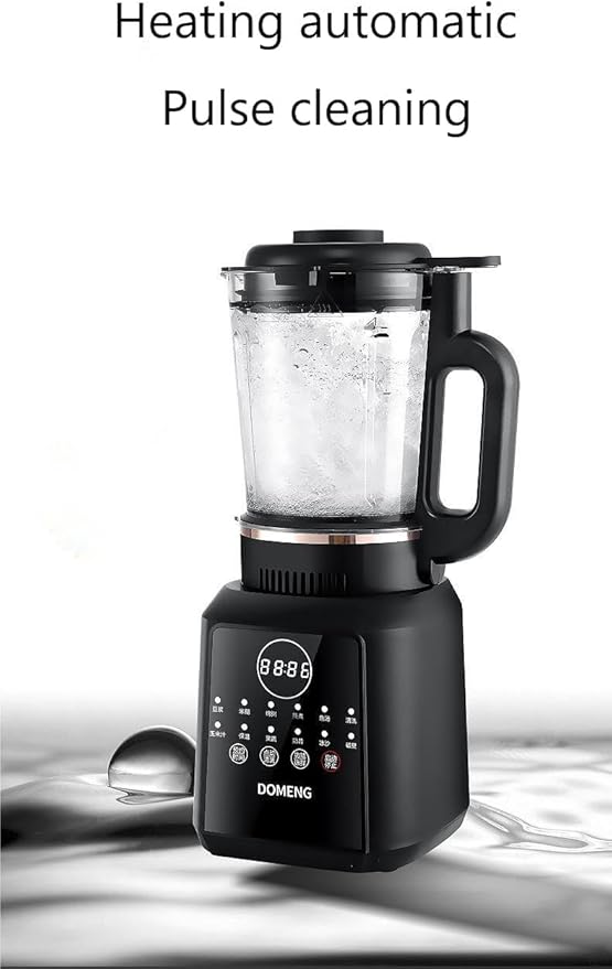 DOMENG Heating Blender Multi-Function Automatic Soy Milk Maker with Digital Display Wall Breaking Blender for Soups and Smoothies Black