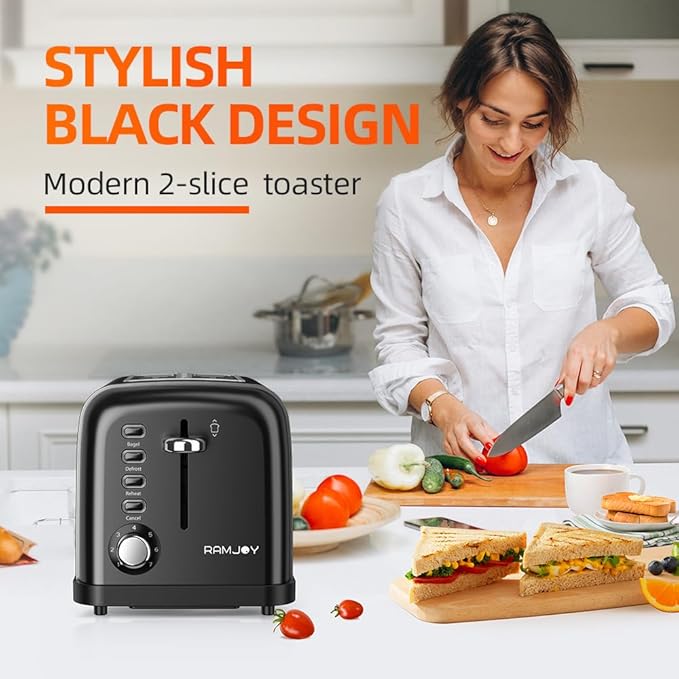 Black Toaster 2 Slice Extra Wide Slot Toaster for Bagels Bread Waffles 7 Shade Settings 4 Main Functions Removable Crumb Tray 900 Watts Toasters Black Stainless Steel