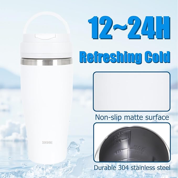 Ice Shave 2-in-1 Stainless Steel Vacuum Tumbler &amp Cordless Blender - 28oz Leak Resistant Cold 24Hrs/Ice 2 Days 120 Watts with Waterproof Charging - For Smoothies Home/Office/Car White