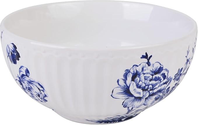 222 Fifth 12-Piece Porcelain Dinnerware Set for 4 White &amp Blue Plates and Bowls Set Glossy Ceramic Dish Set with Embossed Toile Pattern Elegant Kitchen Dishes Microwave &amp Dishwasher Safe