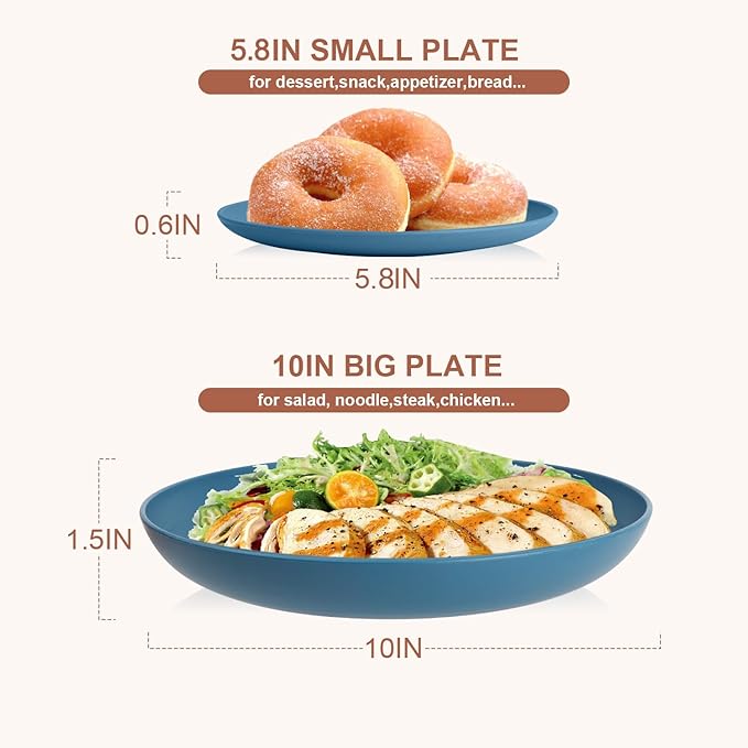 Dinnerware Sets for 8 Wheat Straw Bowls and Plates Set Microwave and Dishwasher Safe Dish Sets 32 PCS Unbreakable &amp Lightweight Camping Plates Cups and Bowls Set for Kitchen - Blue