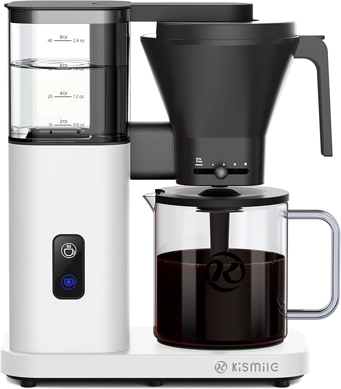 Kismile 8-Cup Drip Coffee MakerRapid Heating System for Seconds BrewingAutomatic Pour Over Coffee MachineDetachable Water TankDeep Cold Brew &amp Keep Warm 40 Min Easy to Clean (White)