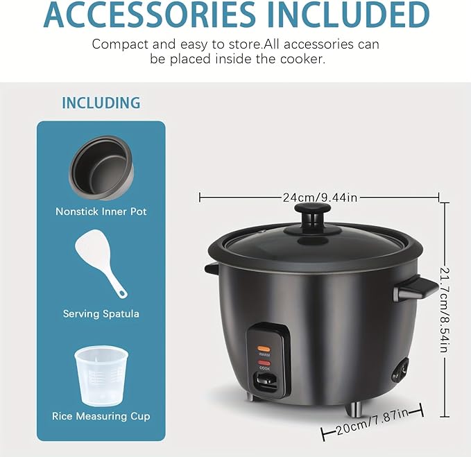 Multifunctional Rice Cooker Non-stick Pan Liner Equipped with Spoon and Measuring Cup Fast Cooking Easy To Clean Automatic Heat Preservation Function 1. 5 Quarts Mini Rice Cooker Small and Easy