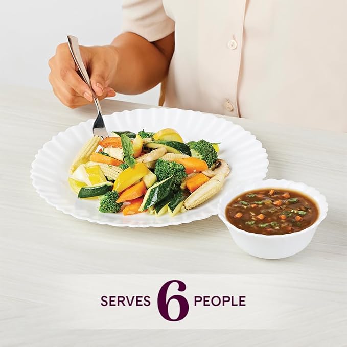 Borosil Gourmet Dinnerware Set For 6 35 Pieces White Dinner Plates and Bowls Sets Chip Resistant Tempered Opal Glass Stain Resistant Dishwasher &amp Microwave Safe Dinner Set For Gifting Serves