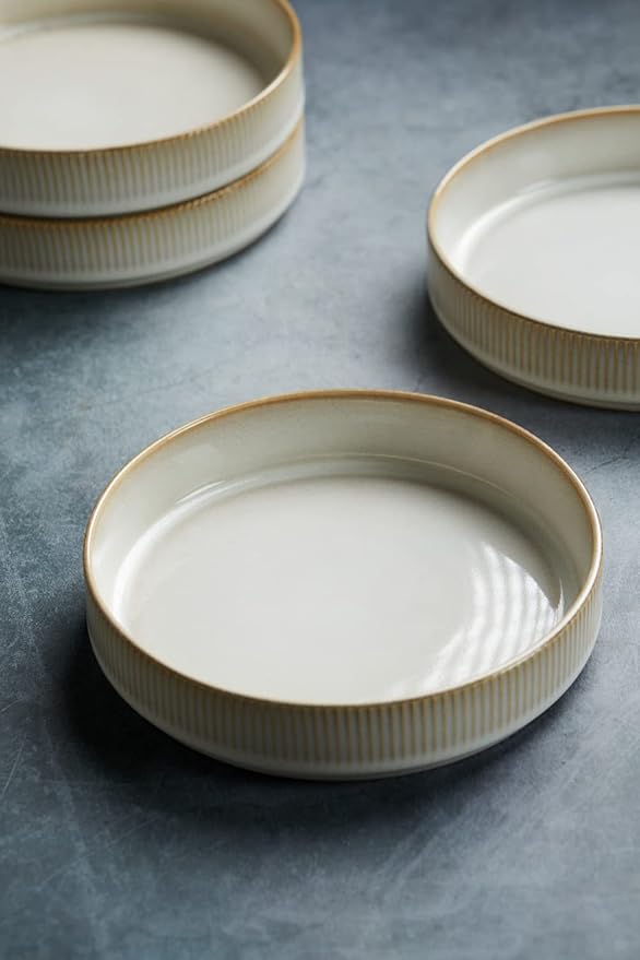 Famiware Dinnerware Set for 4 (12 Piece) and 7.5 Paste Bowl Set (4 Piece) and 4oz Dipping Bowl Set (6 Piece) - Star Stoneware Dishes - Cappuccino White