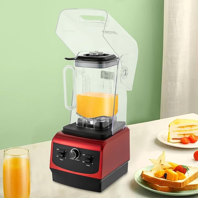 Commercial Blender with Soundproof Cover Professional Smoothie Machine 74.4oz Capacity Removable Shield 420 Stainless Steel Blade for Kitchen Fruits Shakes Smoothies and Frozen Drinks (Red)