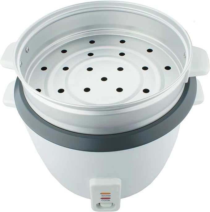 Electric Rice Cooker and Steamer – 4 5 8 or 15 Cup Non-Stick Rice Maker with Food Steamer Tray – One-Touch Operation Keep Warm Function Glass Lid White (4 Cup)
