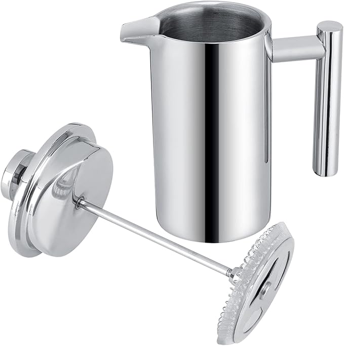 Double Walled Stainless Steel French Press Coffee Maker 12 oz Tea and Espresso Press with Filter Silver