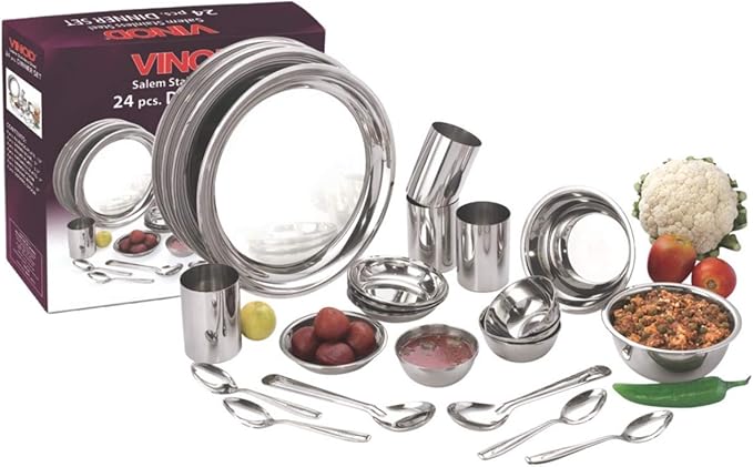 Vinod Stainless Steel 24 Piece Dinner Solid Set for Four Persons