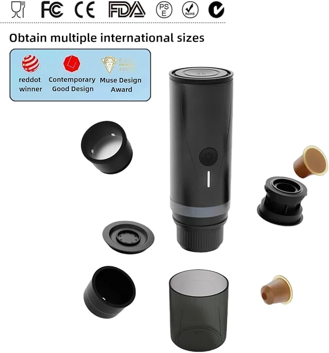 Portable Espresso Maker with 20Bar Pressure &amp 7500mAh Battery - Fast Heating Coffee Machine for Travel Camping - Compatible with Grounds &amp Nespresso - Compact 640g Food-Grade Stainless Steel