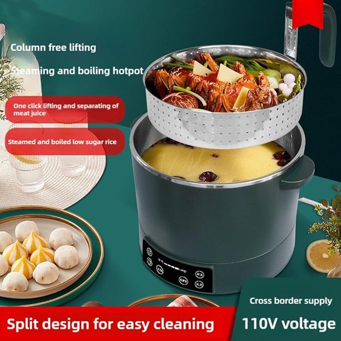 3 L Lifting Sugar Removal Rice CookerMultifunction 5 Speed Adjustable Hot Pot Non-Stick Pan&amp Rice Soup Separate ElectricWith Steamer BasketRapid Heating For Family Use (Green)