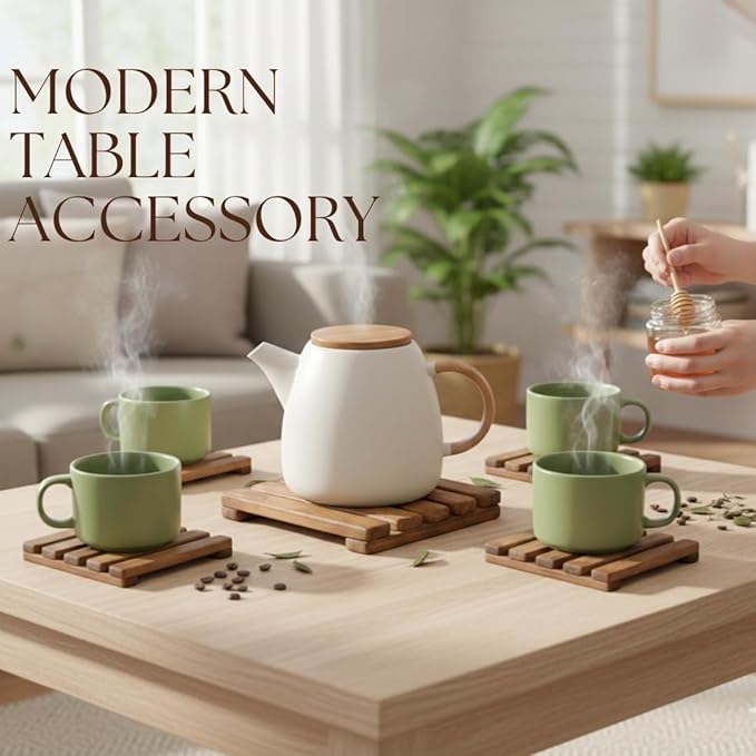 LO-MAS Premium Handmade Wooden Trivet Set (1-15x15 4-5x5) – Heat Resistant Hot Pad for Kitchen Table and Counter Protector Wooden Coaster for Hot Pots Pans Bowls Tea Coffee