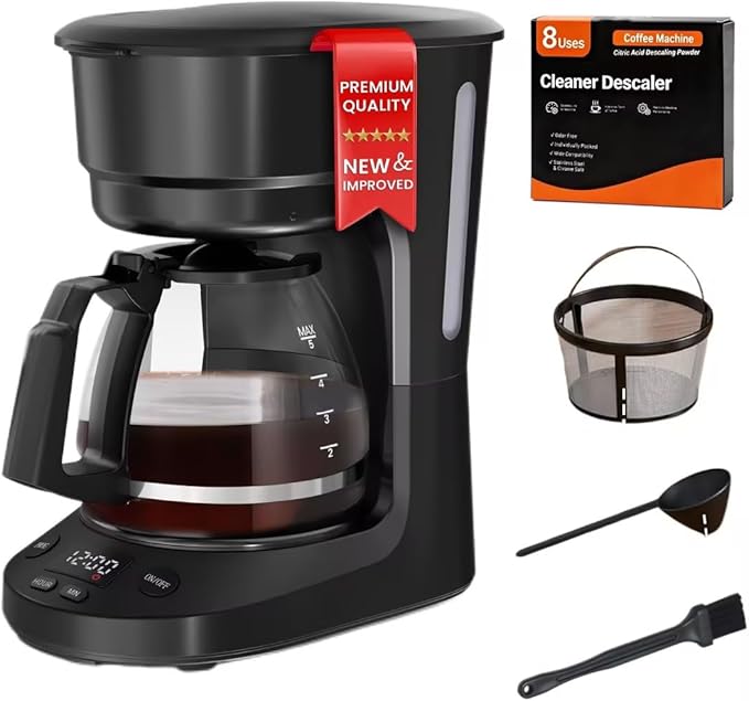 Crzoe Compact Drip Coffee Maker with Timer Anti-Dry &amp Auto Shut-Off Protection Anti-Drip System Removable Funnel Small Coffee Machine for Home Office Use Black
