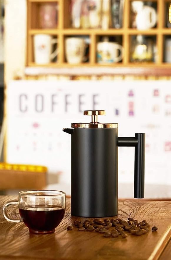 Miuly 12oz French Press for One Person Small Coffee Press 350ml with 2 Filter Mesh Double Wall Insulated French Press for Travel Black