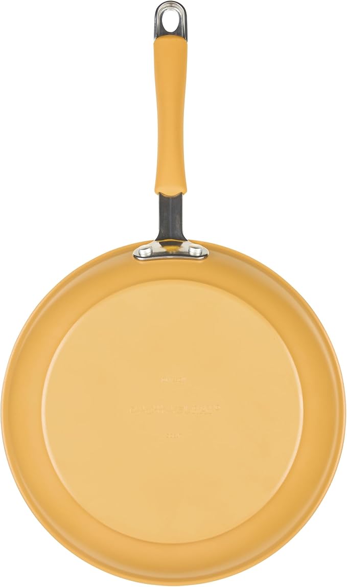 Rachael Ray Cucina Ceramic Cookware Set - 13 Pieces - Ceramic Pots and Pans Set w/Nonstick Frying Pans Saute Pan Saucepans Stockpot Lids Pan Protectors &amp Cooking Utensils - Turmeric