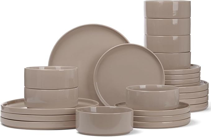 Famiware Nebula Plates and Bowls Sets Dinnerware Sets Dishes Set for 8 8-Set(24pcs) Cinnamon Brown